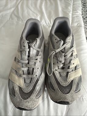 adidas Men's Grey Suede Mesh Athletic Sneakers with Cream Accents